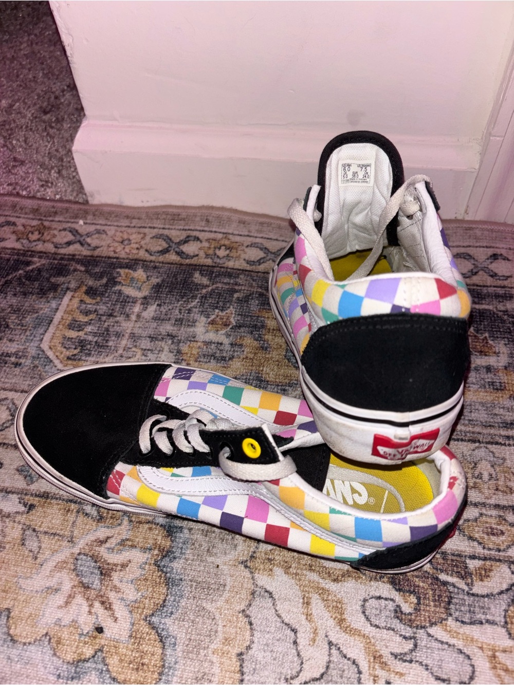 Vans Black Suede Toe Rainbow Checkerboard Low-Top Sneakers - Picture 3 of 3